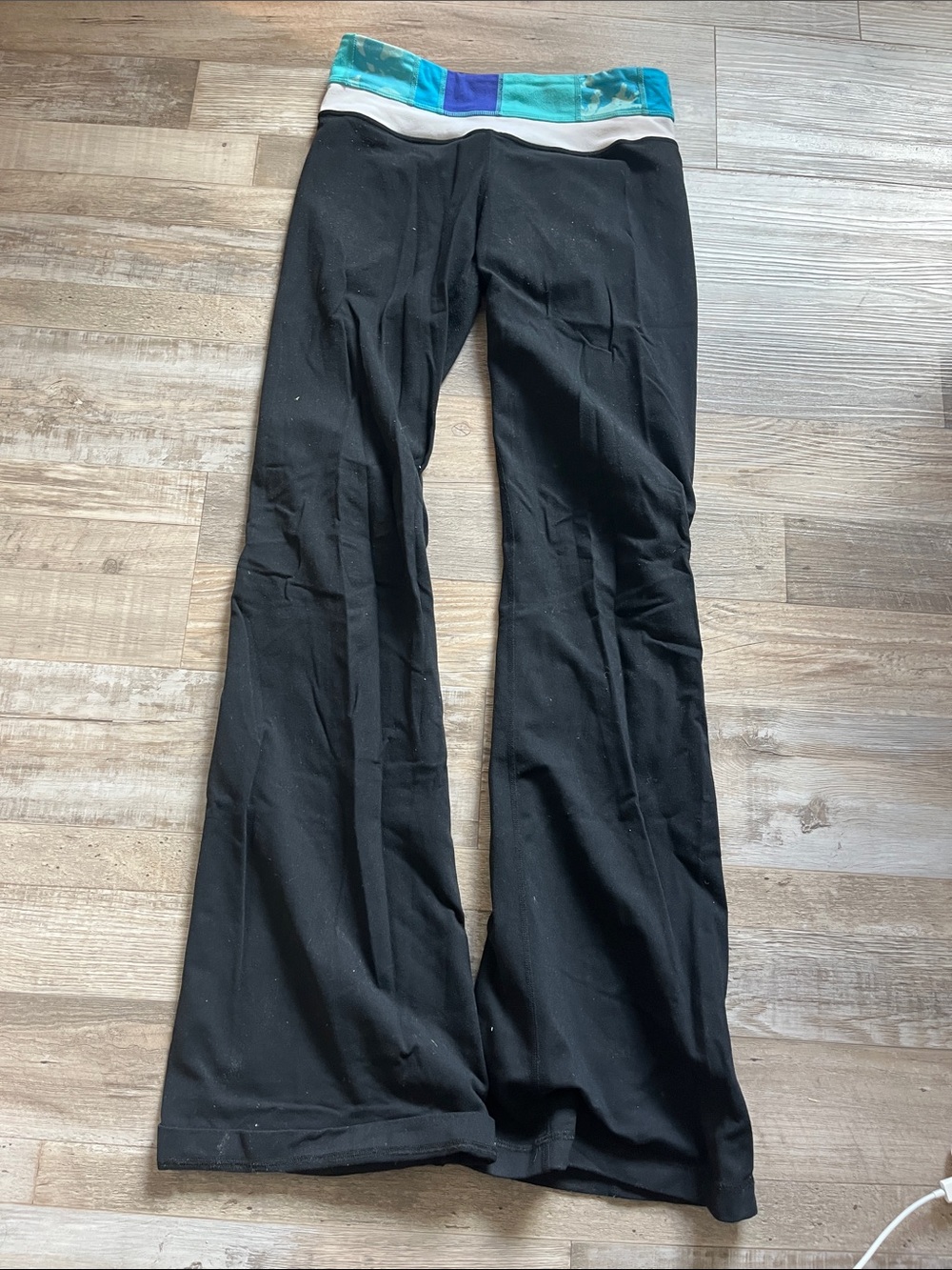 lululemon Black Leggings with Teal, Aqua & Royal Blue Waistband